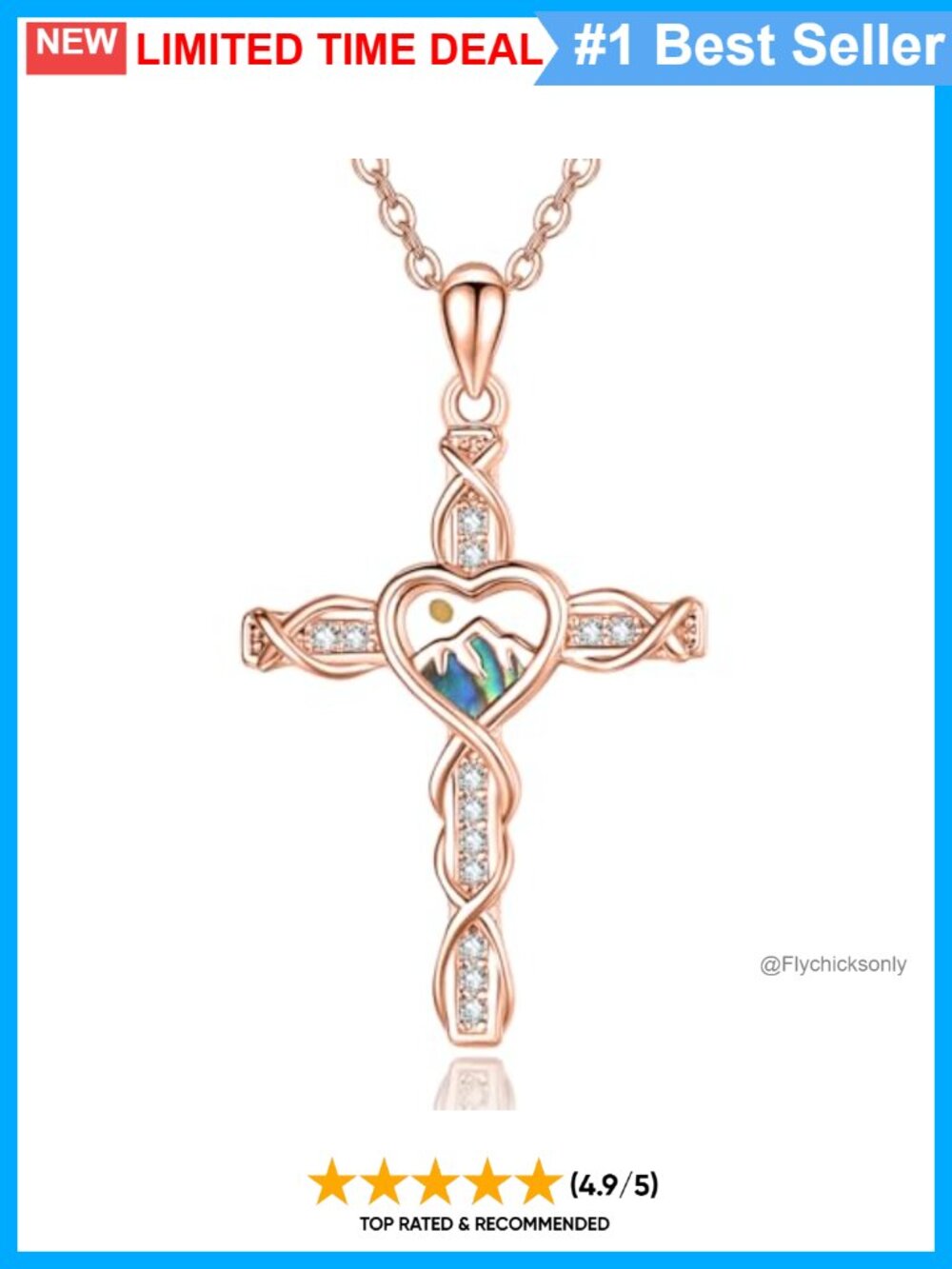 925 Sterling Silver Mustard Seed Cross Necklace 18k Rose Gold Plated Faith